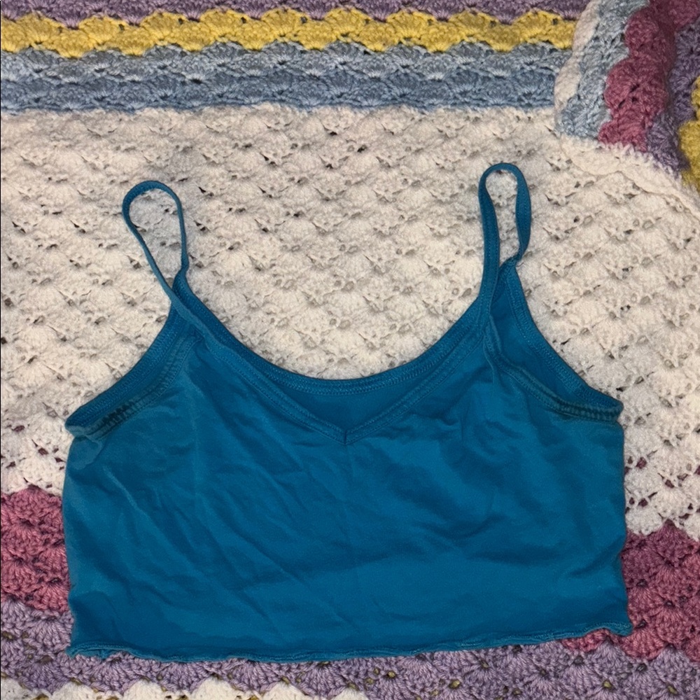 Blue Sleeveless Fitted Crop Camisole